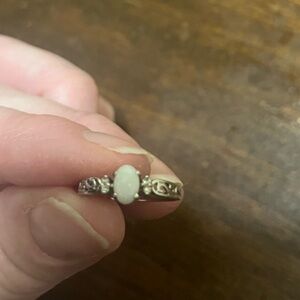 Intricate Silver Women's Opal Ring with Diamond Accents